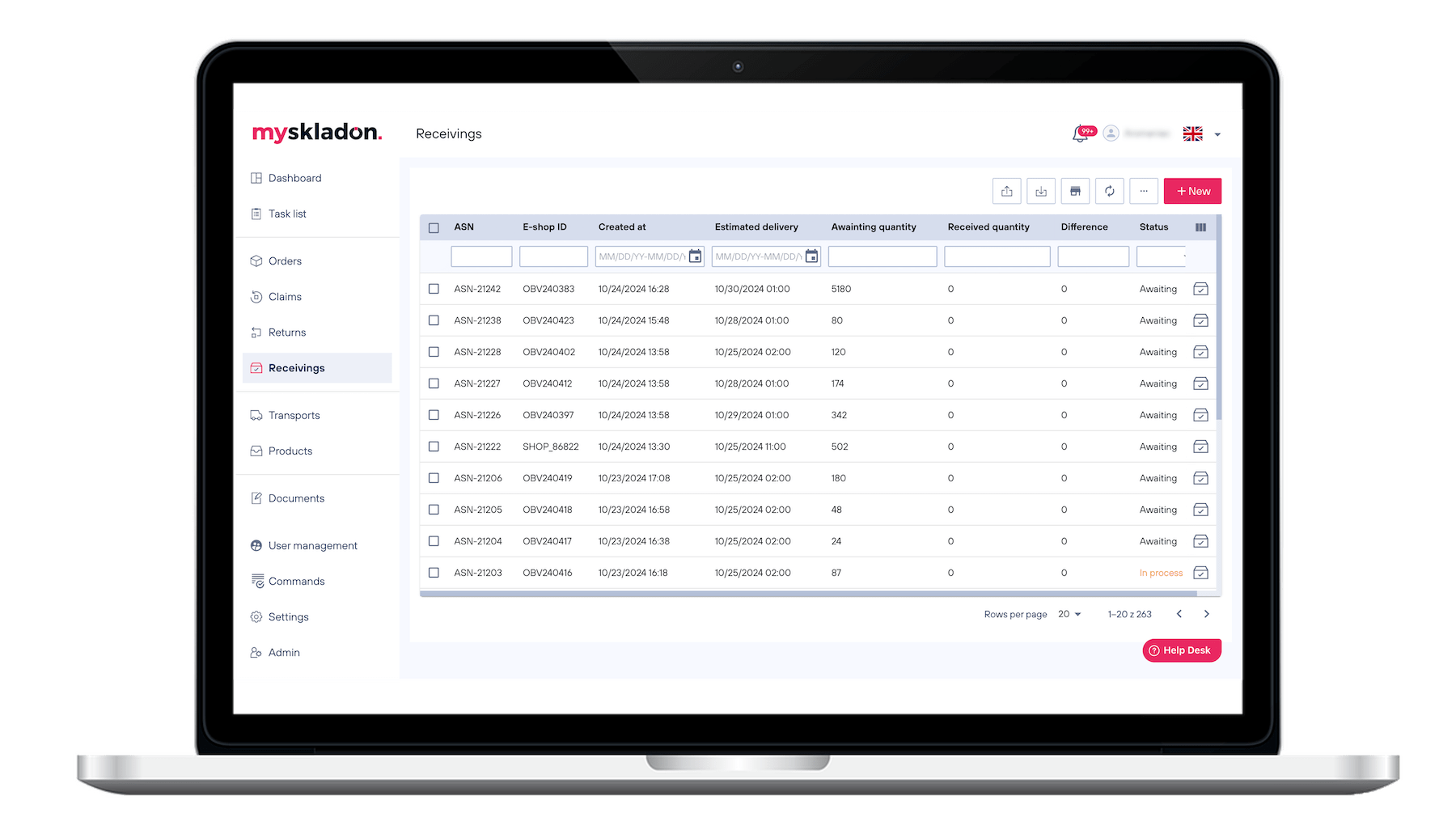 MySkladon app: Receivings
