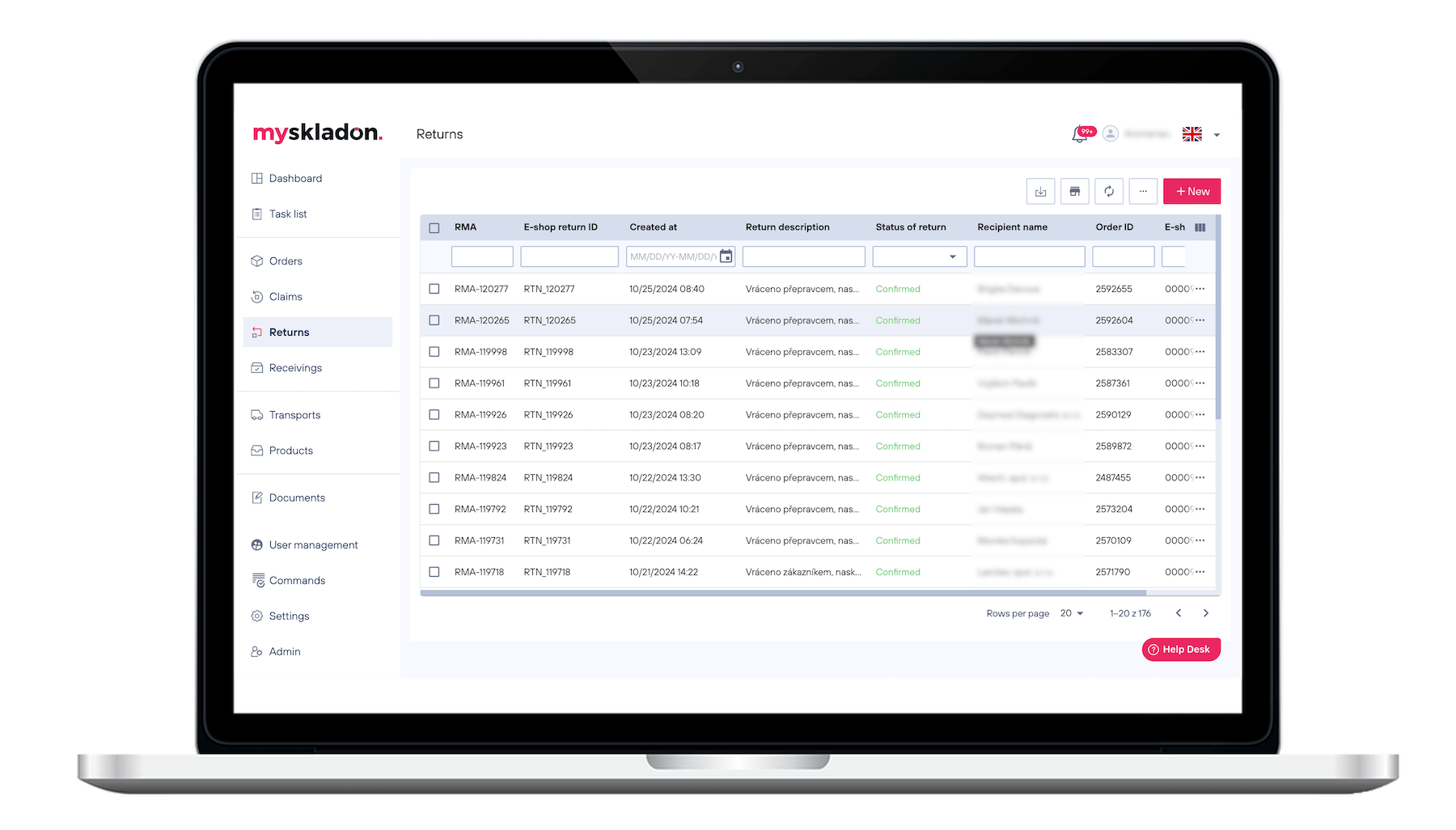 MySkladon app: Returns