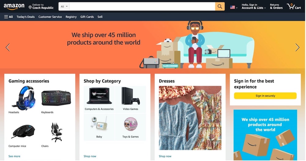 Marketplaces: Amazon homepage